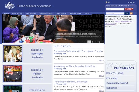 Скриншот сайта премьер-министра Австралии Кевина Рудда pm.gov.au