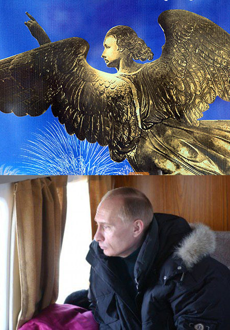 С плакатов в Петербурге смотрят ангелы с лицом Путина