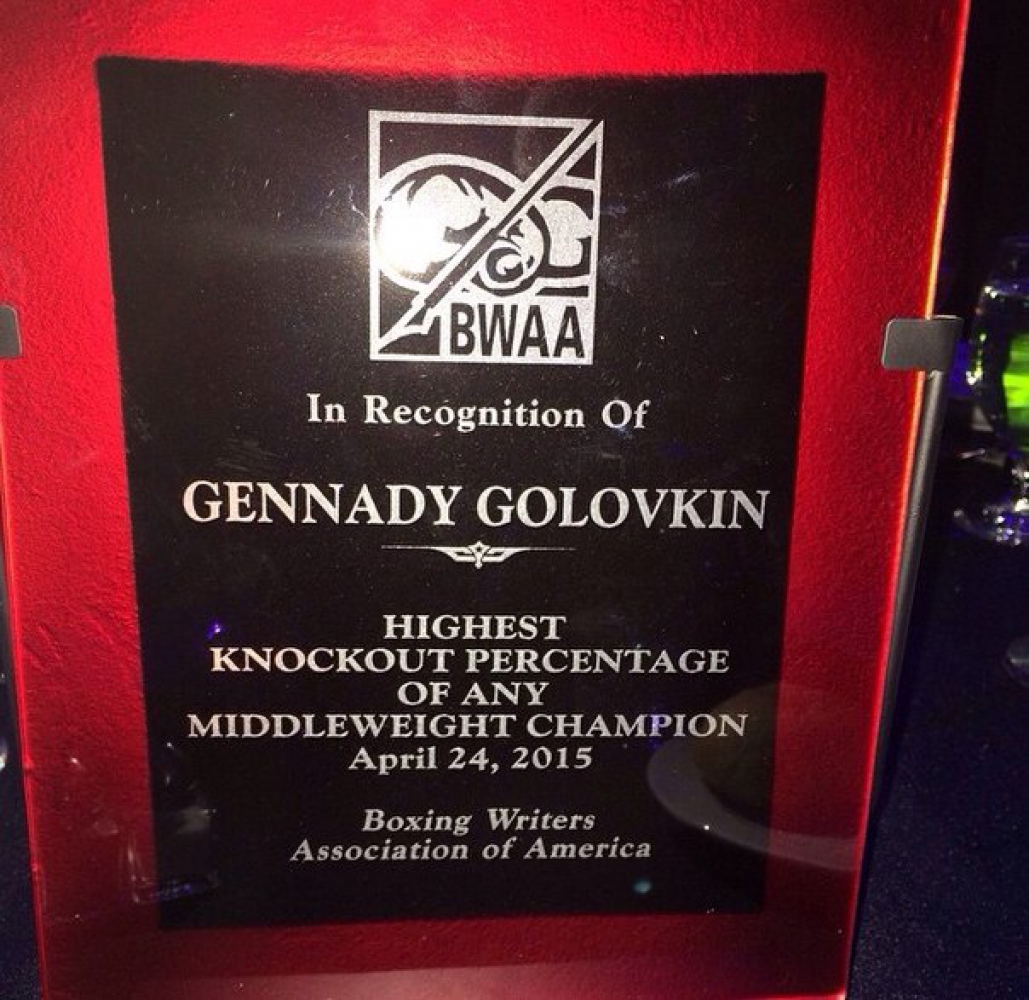 Головкин получил награду от BWAA за самый высокий процент побед нокаутом. Фото 1