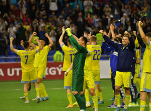 Фото со второй сенсационной победы Казахстана над Словакией в Лиге наций