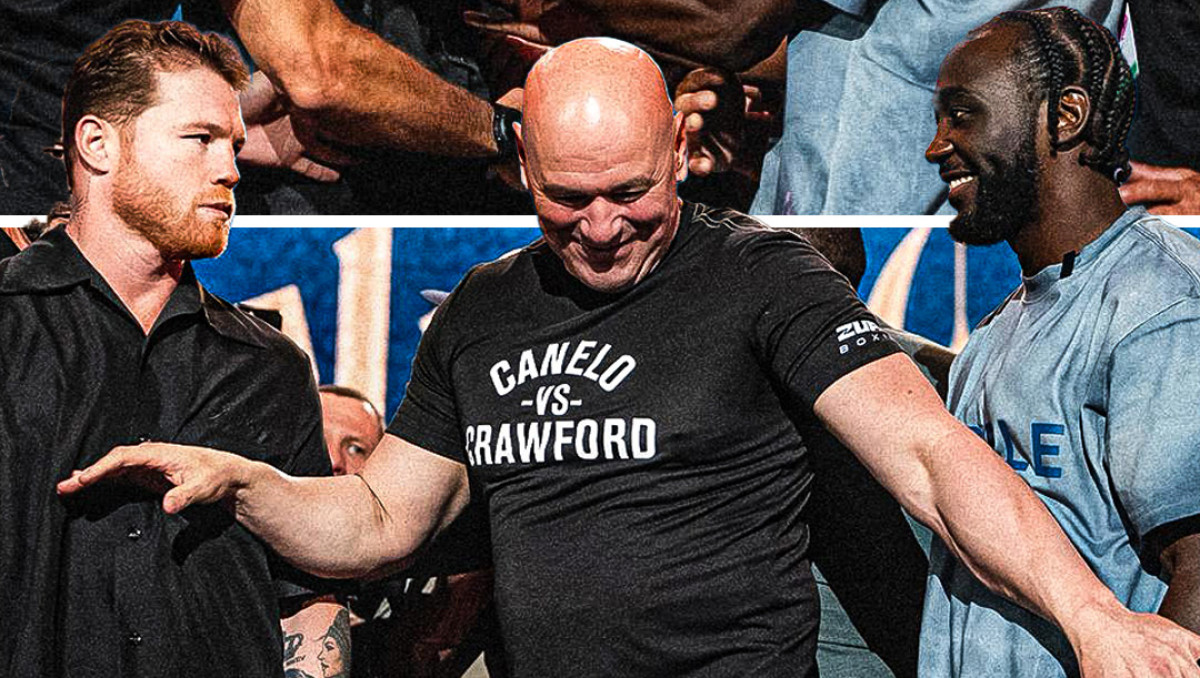 Канело толкнул Кроуфорда во время дуэли взглядов (Видео)