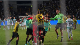 "Кайрат" празднует победу над "Селтиком" в Лиге чемпионов. ©Vesti.kz, Болат Айтмолда