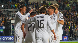 Игроки "Реала" празднуют гол "Кайрату" в Лиге чемпионов. ©Болат Айтмолда/Vesti.kz