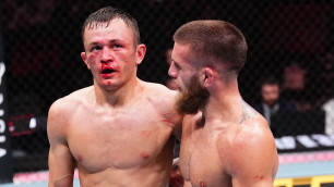 Бекзат Алмахан (слева) и Илия Топурия после боя в UFC. ©instagram.com/ufceurasia