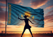 Теннисистка на фоне флага Казахстана. Фото сгенерировано нейросетью Gemini©