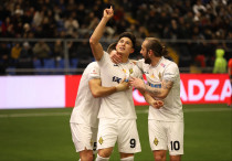 Дастан Сатпаев празднует гол в ворота "Астаны". Фото: ФК "Кайрат"/Арман Джаксыгулов©