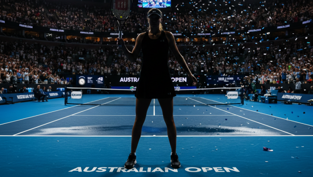 Теннисистка на корте Australian Open. Картинка сгенерирована нейросетью Gemini©
