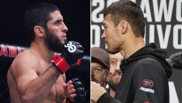 Ислам Махачев (слева) и Шавкат Рахмонов. ©Фото: Аян Несипбеков/Турар Казангапов/Vesti.kz.