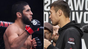 Ислам Махачев (слева) и Шавкат Рахмонов. ©Фото: Аян Несипбеков/Турар Казангапов/Vesti.kz.