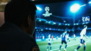 Футбольный болельщик смотрит матч по телевизору. Фото сгенерировано нейросетью Grok©