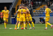 Сборная Казахстана в матче против Намибии (2:0). ©Vesti.kz/Алимжан Аманжол